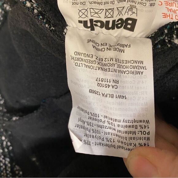 Bench Vail Fleece Lined Black & White tweed Jacket asymmetrical zipper -XS/4 - Picture 8 of 14